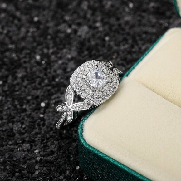 😍Beautiful Pure Princess Cut Square CZ Romantic Wedding Ring, K820 - Picture 5 of 5